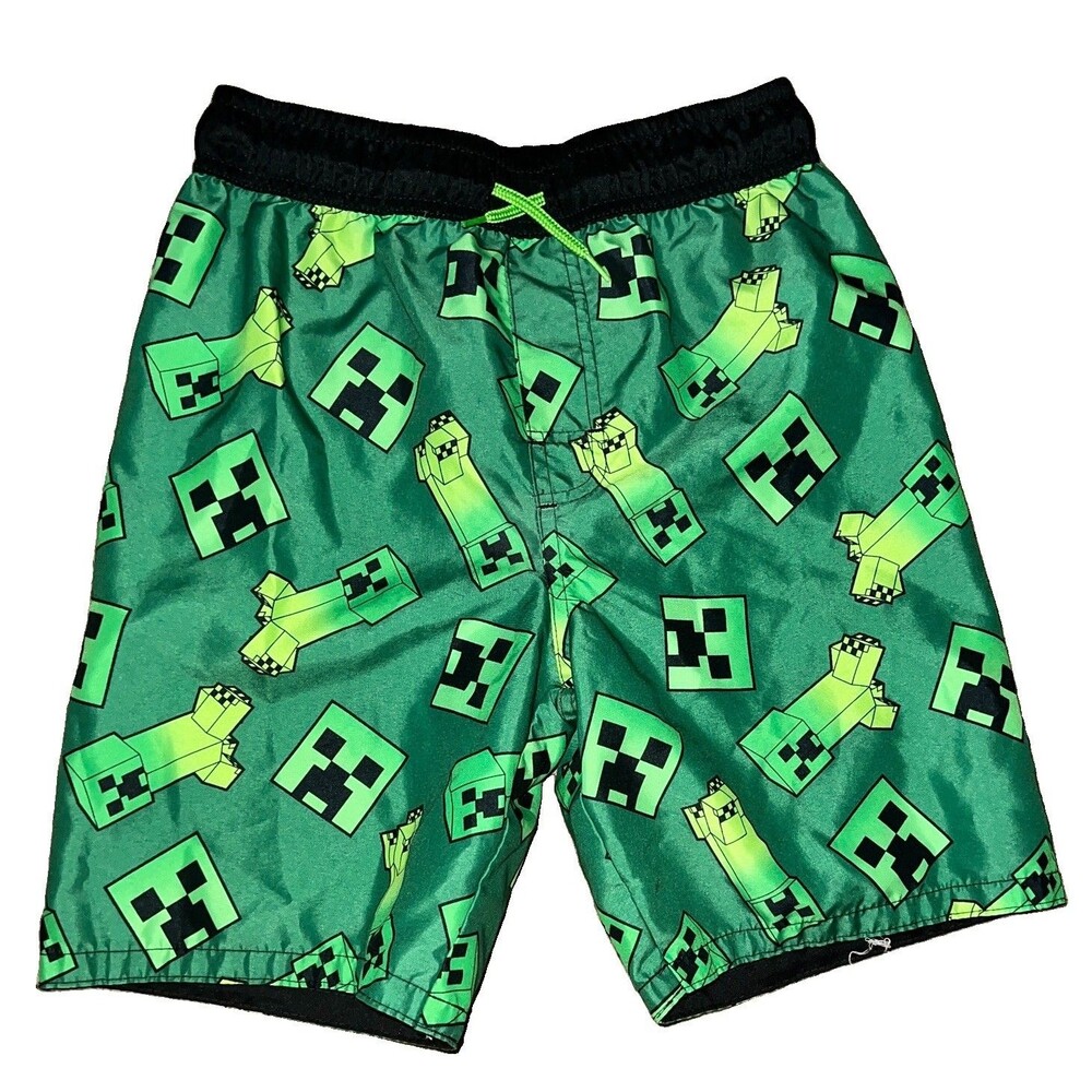Mojang Minecraft Swim Trunks Shorts Youth Kid Boys Large Green Black